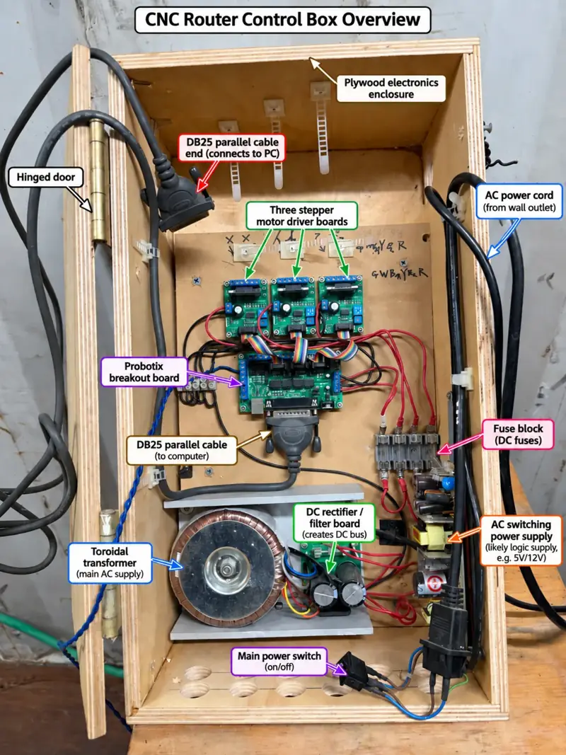 Annotated CNC control box overview