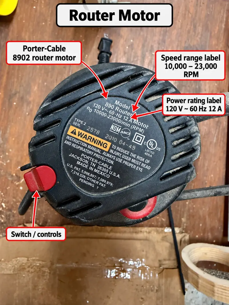 Annotated Porter-Cable 8902 router motor