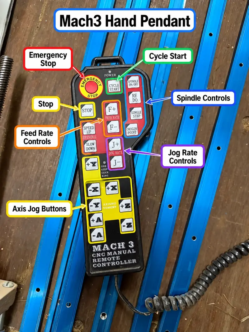 Annotated Mach3 CNC hand pendant