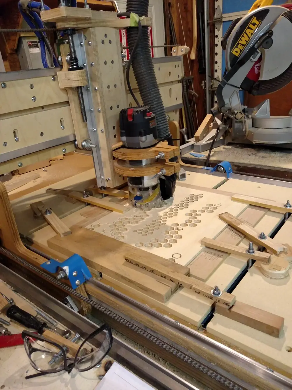 CNC router machining a detailed honeycomb-style panel